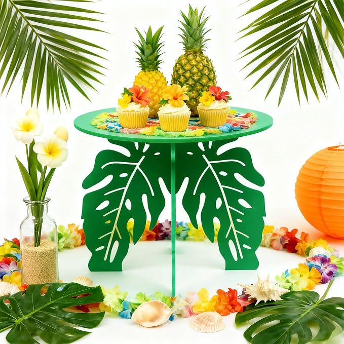 Lallisa 12" Palm Tropical Cake Stand for Hawaiian Party Cupcake Stand Jungle Luau Decorations Hawaiian Cupcake Holder for Tropical Themed Safari Zoo Birthday Party Favor Supplies