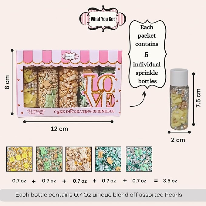 Baby Neutral Shower Sprinkles | Edible Sprinkles for cake & Cupcake Decorations | Assorted Pack of 5 Mix Baby Bib, Start, Heart & Feet Sprinkle | Vegan, Gluten-Free, Nut-Free, Soy-Free, Dairy-Free, Palm Oil-Free - 5 Oz