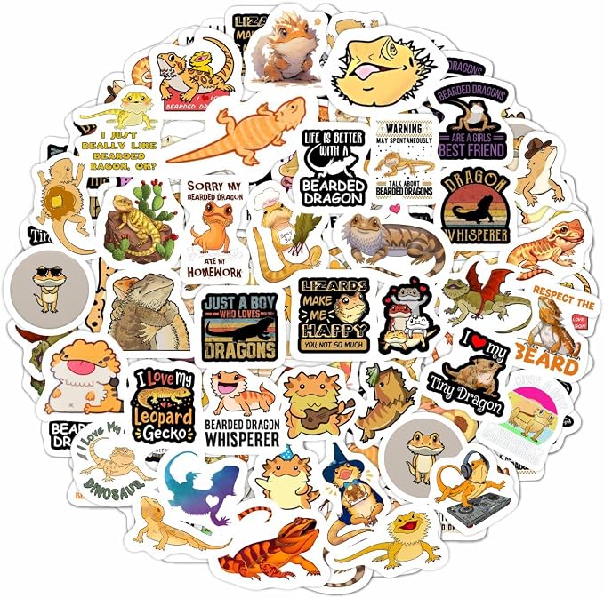 100Pcs Cute Bearded Dragon Stickers for Water Bottles - Bearded Dragon Gift for Women & Men, Laptop Decals, Gifts for Women & Men