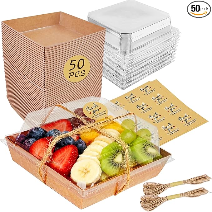 Charcuterie Boxes with Clear Lids (50 Pack),Mini Charcuterie Containers,To Go Paper Small Charcuterie Boxe,Disposable Food Box Container - Pastry,Cookie,Sandwich, Cake,Dessert,Snack