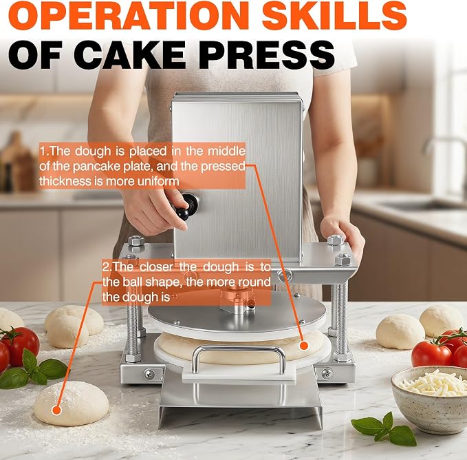 8.6" Electric Pizza Dough Press Machine, Stainless Steel Commercial Dough Press, Dough Sheeter for Pizza Bread Pastry Making, Ideal for Bakery Restaurant & Household