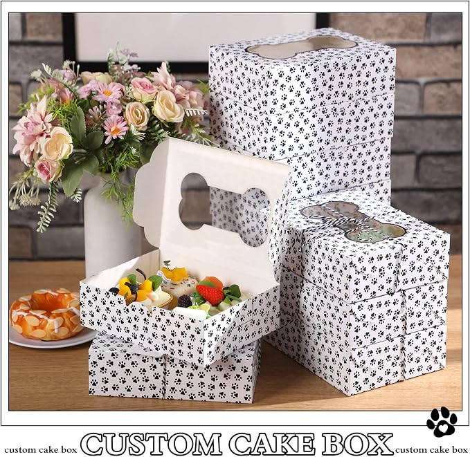 32 Pcs Cookie Boxes with Window 8 x 6 x 2.5 Colorful Bakery Boxes Doggy Party Favors for Gift Giving Treat Birthday Chocolate Dessert Donut Cake Packaging