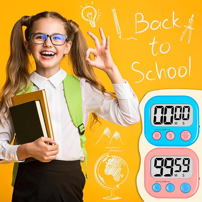 ZILLEEN Classroom Timer for Kids Teachers 6 Pack Digital Timers, Blue & Pink