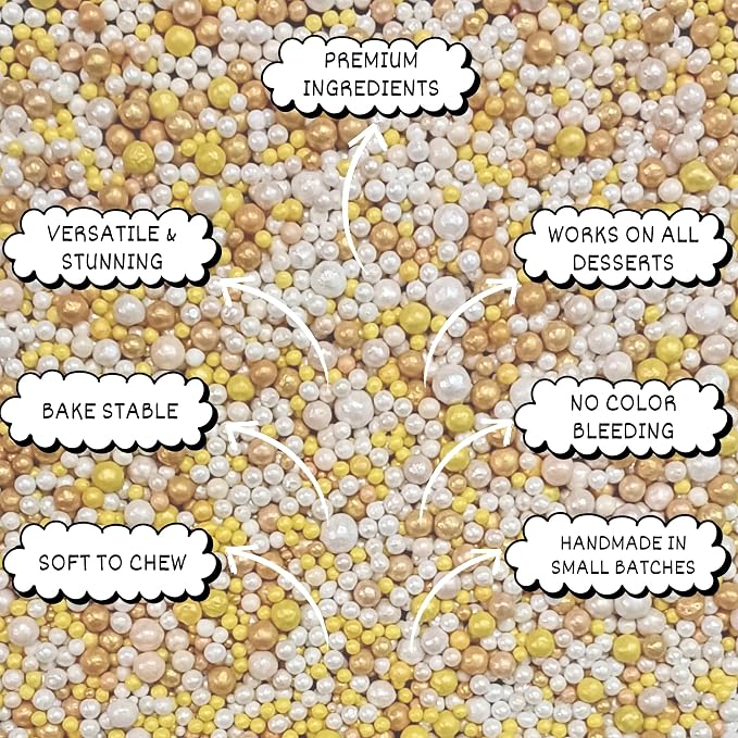 Confect Love Disco Balls Sprinkles Gold and White Edible Sprinkles Mix – Decorative Sugar Pearls & Disco Balls for Cake, Cupcake, and Cookie Decorating –Vegan, Gluten-Free, Nut-Free, Soy-Free, Dairy-Free, Palm Oil-Free – 4.2 oz