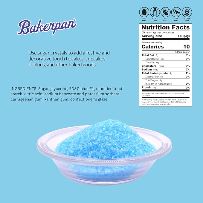 Bakerpan Sky Blue Sugar Sprinkles for Baking - 7 oz Coarse Sparkling Decorating Sugar Crystals for Baking Topping, Cookies & Cupcakes | Kosher, Gluten-Free, Made in USA