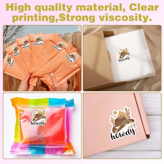 500pcs Howdy Cowboy Hat Sticker Roll, Western Party Stuff, Wild Life Cowgirl, Happy Mail, Thank You - Western Theme