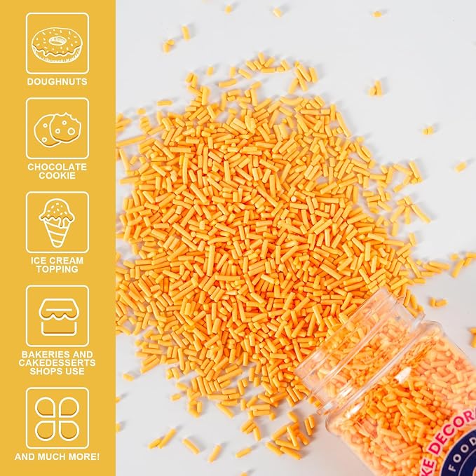 Orange Jimmies Sprinkles Dye Free - No Artificial Dyes Natural Orange Sugar for Baking, Cake Decorating, Cookie, Cupcake, Ice Cream Toppings & More, Holiday Treats Halloween Thanksgiving Autumn Supplies
