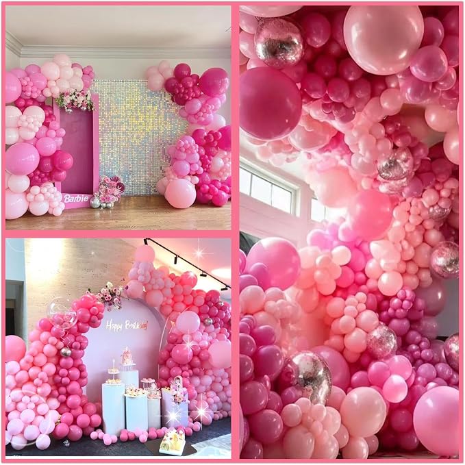 412Pcs Pink Balloon Garland Arch Kit,18 12 10 5 Inch Hot Pink Balloons Metallic Magenta Latex Balloons for Birthday Shower Princess Theme Party Wedding valentines Background Decorations