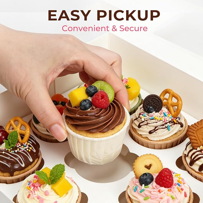 LotFancy 12 Count Cupcake Boxes, 2 Pack, White, 13x10x3.5 Inches | Pre-Folded, Food Grade, BPA Free, Cupcake Containers Holders for Birthday Holiday Party Bakery Supplies