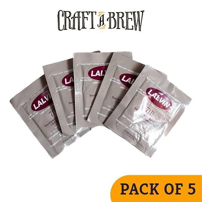 Craft A Brew - Lalvin 71B Wine Yeast - Dry Wine Yeast - For Fruity Wines & Ciders - Ingredients for Home Fermenting - Wine Making Supplies - [5 pack]