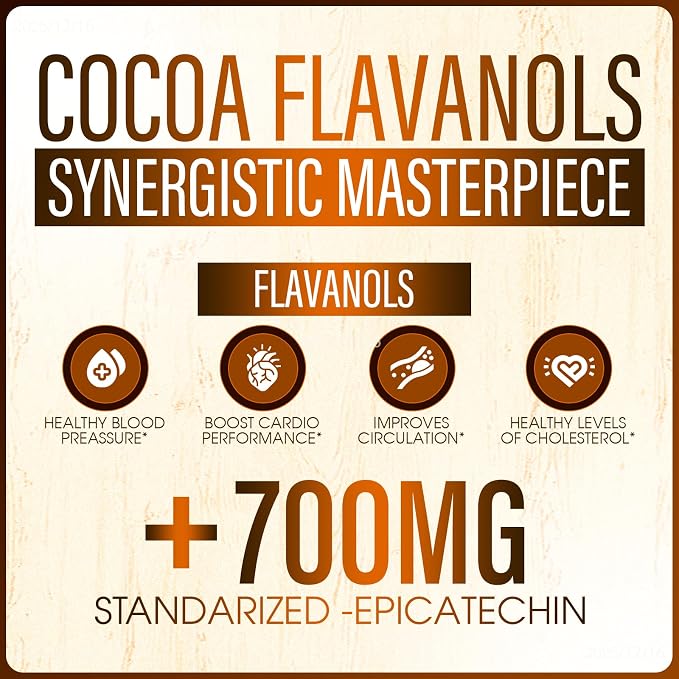 High Flavanol Cocoa Powder – 𝟏𝟓𝟎𝟎𝐦𝐠 Flavanols with 𝟕𝟎𝟎𝐦𝐠 Naturally Occurring Epicatechin, 𝟏𝟐𝐗 𝐌𝐨𝐫𝐞 𝐅𝐥𝐚𝐯𝐚𝐧𝐨𝐥𝐬 𝐓𝐡𝐚𝐧 𝐂𝐨𝐜𝐨𝐚 Antioxidant Support for Circulation, Energy & Daily Wellness, Non-Alkalized Cocoa (1)