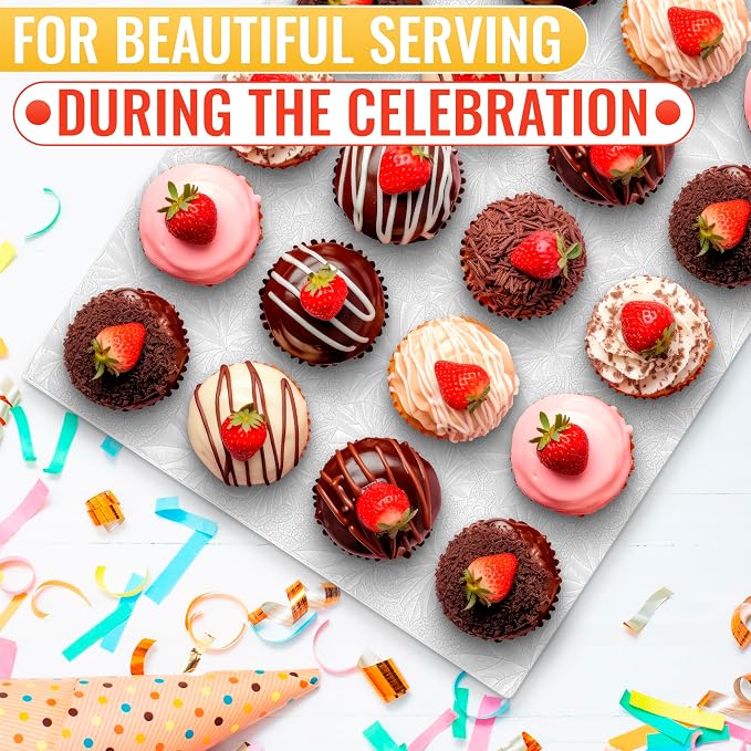 Cake Board Rectangle 13.8" x 9.9"x1/2" – Quarter Sheet Cake Drum with Double-Wall Corrugated Design, Grease-Resistant Foil, Smooth Edges – White Display for 4th of July Cakes, Pastries & Desserts