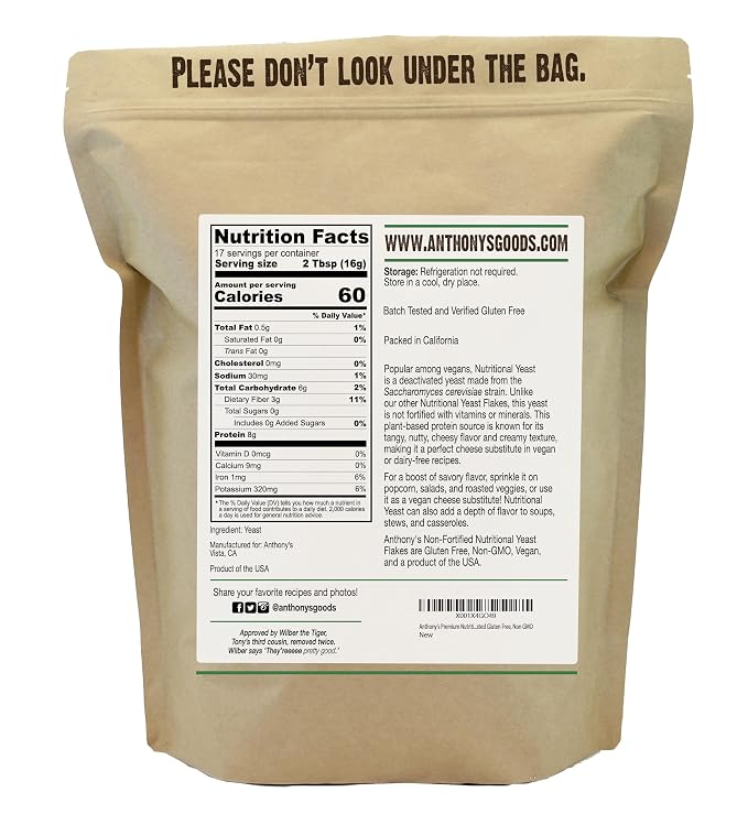 Anthony's Nutritional Yeast Flakes, 10 oz, Non Fortified, Batch Tested Gluten Free, Non GMO