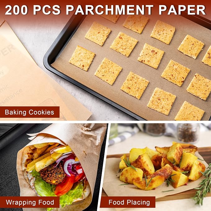 200Pcs Parchment Paper sheets, 16 x 24 Inches Non-Stick Precut Baking Parchment,Unbleached,Parchment Paper For Baking,Fryer, Cooking,Oven,Perfect for Bread, Cakes, Barbecue