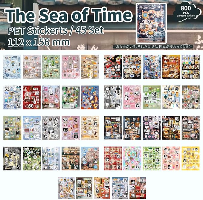 Japanese Comic Style Sticker Scrapbooking Supplies for Junk Journal, 45 Sheets Stickers TZ013001