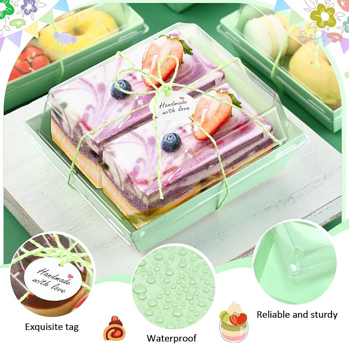 Outus 100 Pack Charcuterie Boxes with Clear Lids, Paper Dessert Boxes to Go with Gift Tags Rope Disposable Party Favor Treat Food Containers for Cookies, Donuts, Muffins, Salad, and Pastry