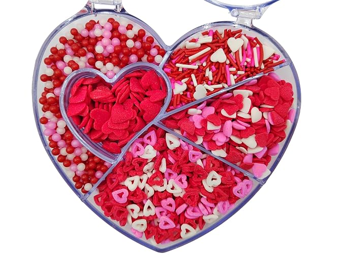 Valentines Sprinkles Pink Red and White Heart Sprinkles Jimmies Sprinkle for Valentines Cake Decorating Baking Cookies Decoration Cupcake Toppers