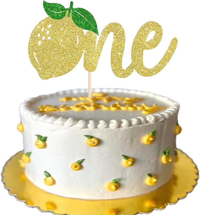 Rsstarxi 1 Pack Lemon One Cake Topper Glitter Happy First Birthday Cake Pick for Baby Shower 1st Birthday Party Cake Decorations Supplies