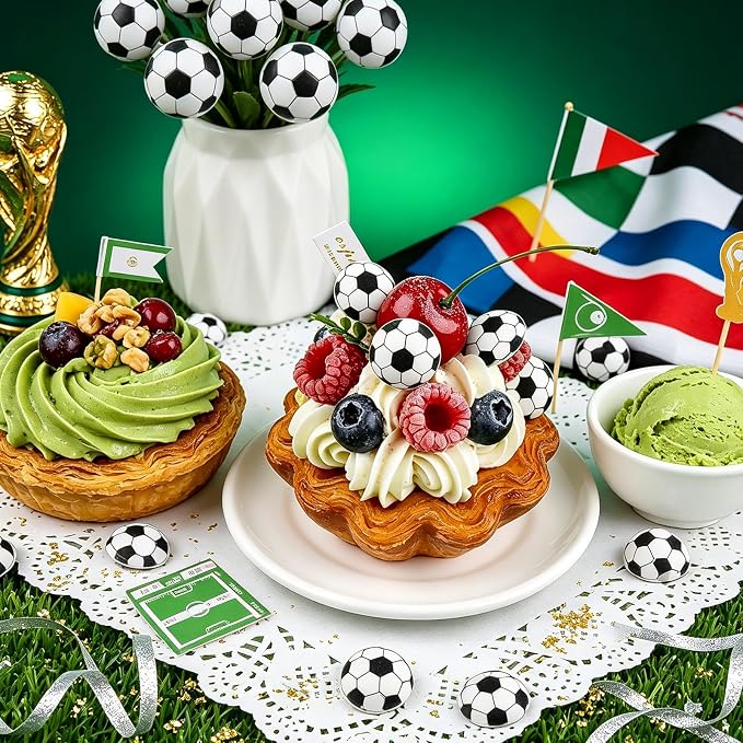 52 PCS Soccer Cupcake Toppers, 2cm Edible Soccer Cake Decorations Balls Sprinkles for Baking Cookies Dessert