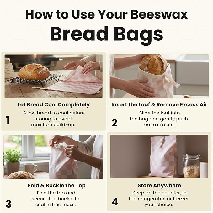 2-Pack XL Premium Reusable Beeswax Bread Bags 17x13 - Artisan Sourdough Keeper, Organic Cotton, Freezer-Safe Homemade Bread Storage - Eco Bread Gift for Bakers