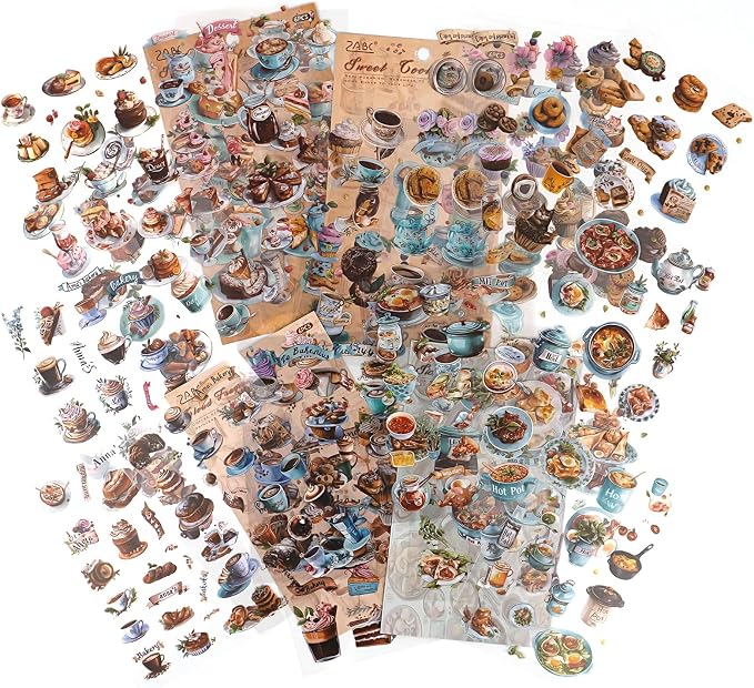 400PCS Food Stickers for Journaling & Scrapbooking – Coffee, Dessert, Donut, Cookie, Bread, Ice Cream & Hotpot Stickers for Planners, DIY, Cards & Junk Journals
