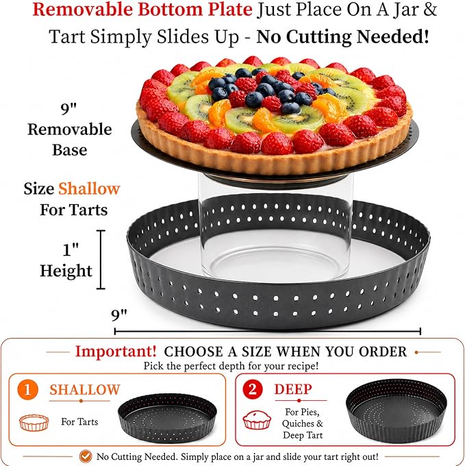 Why Holes: For The Crispiest Crusts. King Crispy's Tart & Quiche Pan. A Non-Stick, Removable Bottom, Dishwasher Safe, Perforated Fruit Tart Baking Tin (9 Inch X 1.25 Inch Shallow)