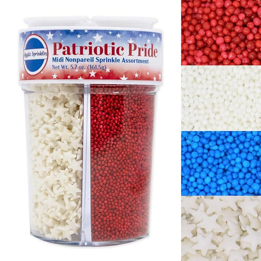 Mystic Sprinkles 4 Cell Sprinkle Assortments (Patriotic Pride Nonpareil, Midi)