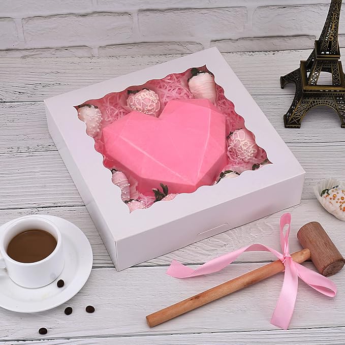 Tcoivs 20-Pack Pie Boxes 10" x 10" x 2.5", Cookie Boxes, Bakery Boxes with Window for Muffins, Donuts and Pastries (White)