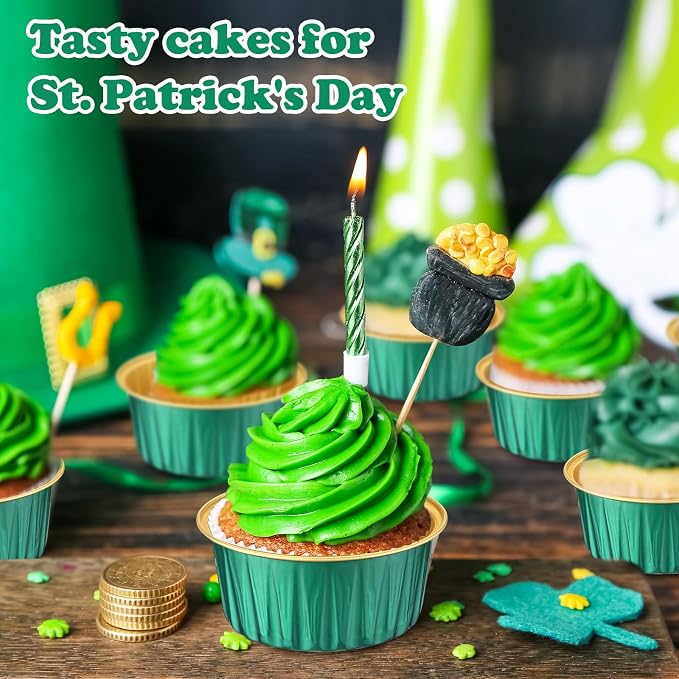 200 Pack Aluminum Foil Cupcake Liners with Lids, 5 oz Round Baking Cup, Disposable Ramekin Container for Graduation Wedding Independence Day Party(Dark Green,Plain)