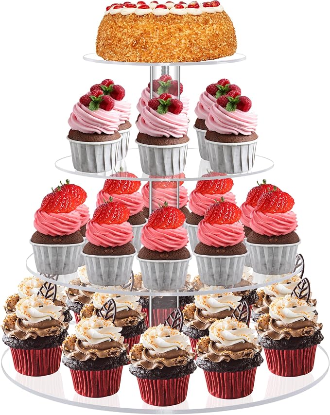 Cupcake Stand, 4 Tier Cupcake Stands for 38 Cupcakes, Round Acrylic Dessert Table Display, Clear Cupcake Tower Holder Display for Birthday, Wedding, Baby Shower, Party