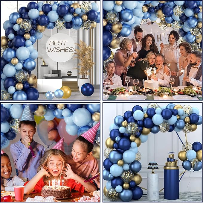 Archloon Blue Balloon Arch Kit, 134pcs Blue Balloon Garland Kit with Metallic, Macaron blue Balloons and Gold Confetti Balloons Arch Kit for Birthday, Wedding, Bridal and Baby Shower.