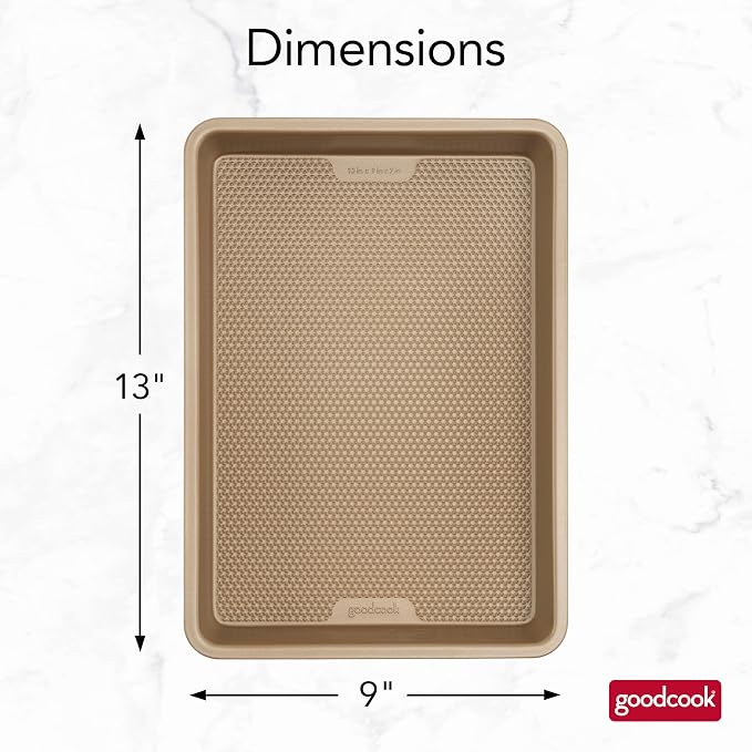 GoodCook BestBake Nonstick Bronze 9" x 13" Oblong Baking Pan, Textured Carbon Steel, Scratch-Resistant, Non-Toxic Cake Pan, 13x9 Bakeware, Durable Oven Pan for Even Heating and Easy Cleanup