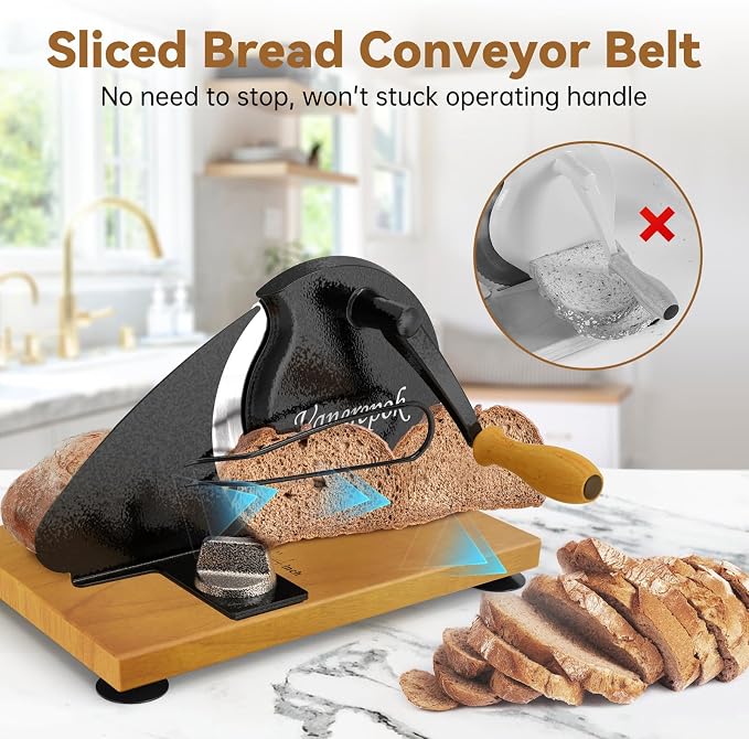 vanerepok Upgrade Manual Bread Slicer for Homemade Sourdough Bread, Classic Hand Crank Home Bread Slicer With Scale Line and Steel Fence, Sharp Blade, Adjustable Width for Homemade & Commercial Use