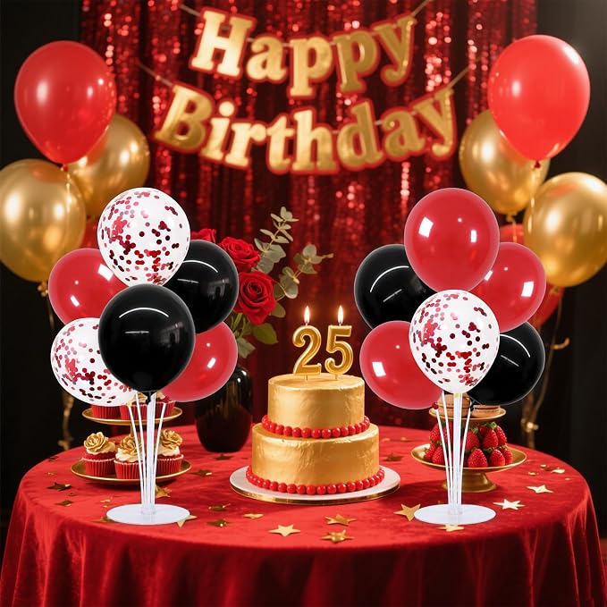 TONIFUL 4 Set Red and Black Balloon Centerpieces for Table,Balloon Stand Kit for Black Red Party Decor 2026 Graduation Wedding Chinese New Year Eve Birthday Party Decorations,Retirement
