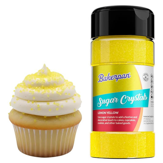 Bakerpan Lemon Yellow Sugar Sprinkles for Baking - 7 oz Coarse Sparkling Decorating Sugar Crystals for Baking Topping, Cookies & Cupcakes | Kosher, Gluten-Free, Made in USA