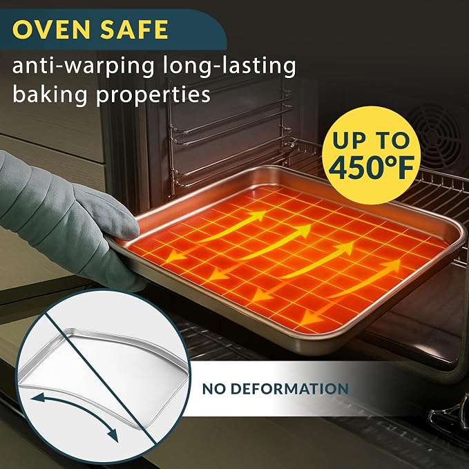 Baker’s Signature Stainless Steel Cookie Sheet Pan, Stainless Steel Baking Sheet Set of 3, Mirror Finish, Non-Stick, Rust Resistant, BPA Free, Dishwasher Safe, 9/12/16 Inch