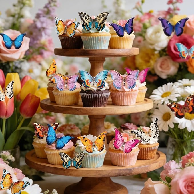 72PCS Edible Butterfly Cupcake Toppers Wafer Paper 3D Butterflies Cake Picks Colorful Cake Decorations for Spring Theme Baby Shower Wedding Kids Birthday Party Cake Decor Supplies