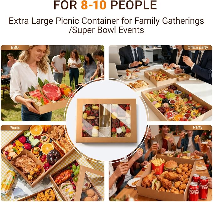Large Cardboard Pastry Boxes with Lids Bulk Pack, Travel Charcuterie Board 40 PK, Disposable Catering Platterbox for 5-8 People, Sturdy Takeout Containers for Picnic Box To-Go 15"x10"x3.5"