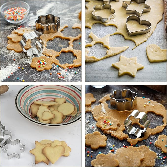30Pcs Mini Cookie Cutters Set,Small Stainless Steel Cookie Cutters, Ten Shapes & Three Sizes for Tiny Polymer Clay,Baking, Cooking, DIY Arts