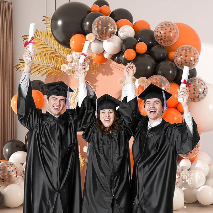 136pcs Black Orange White Balloon Garland Kit - 18/12/10/5 Inch Confetti Balloon Arch Set for Halloween, Birthday, Graduation Party Decorations