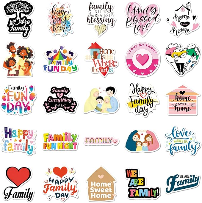 50Pcs Family Themed Stickers, Inspirational Home Sweet Home Vinyl Decals for Water Bottles, Laptops, Journals, Scrapbooks & Gifts (Family)