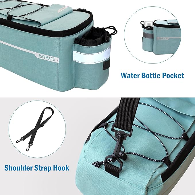 RAYMACE Bike Rear Rack Bag, Bike Trunk Cooler Bag, Bicycle Pannier for Warm or Cold Items(Viridian Green)