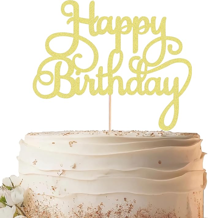 Happy Birthday Cake Topper - Gold Glitter Birthday Party Cake Decoration Supplies, Photo Booth Props