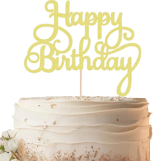 Happy Birthday Cake Topper - Gold Glitter Birthday Party Cake Decoration Supplies, Photo Booth Props