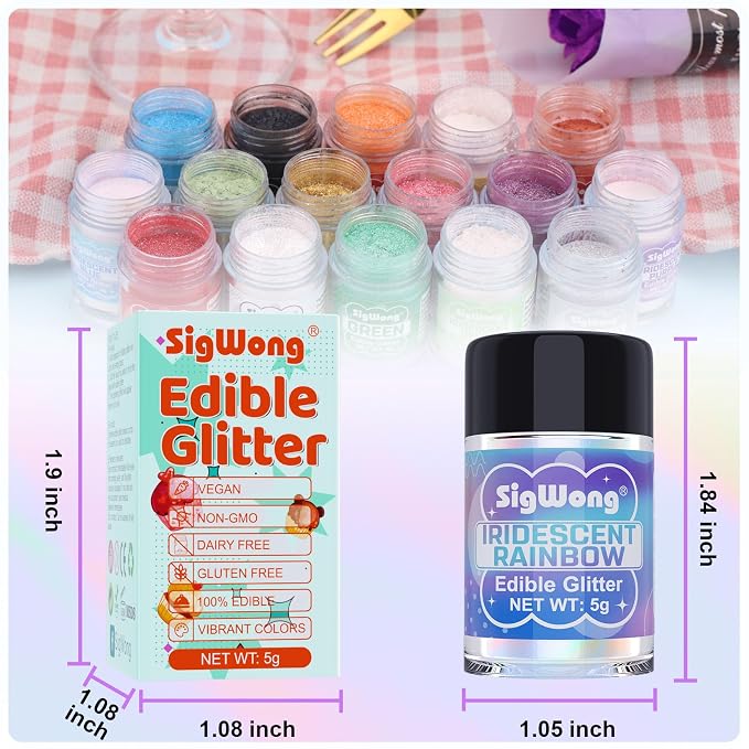 Iridescent Rainbow Edible Glitter - 5g Food Grade Cake Decorating Shimmering Glitter, Edible Sprinkle Luster Dust for Drinks, Chocolates, Fondant, Strawberries, Cupcakes, Candy, Easter Cookie - Vegan