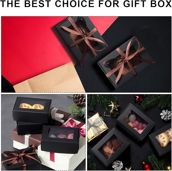Zonon 30 Pcs Soap Boxes for Homemade Packaging, Mini Kraft Boxes with Window for Bakery Candy Soap Making Gift Packaging, 3.7x2.6x1.4 Inch (Black)