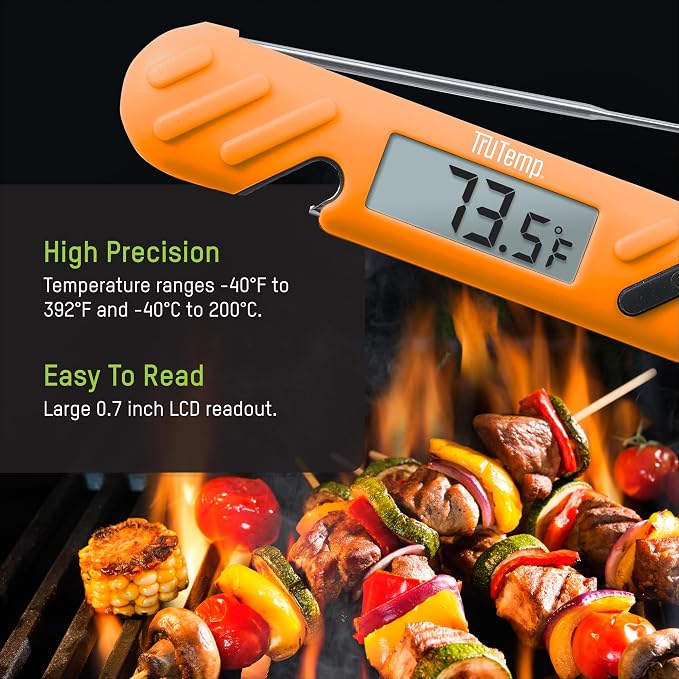Taylor TruTemp Digital Instant Read Thermometer Meat Probe for BBQ Kitchen with Built in Bottle Opener, Reliable Folding Probe Easy Read LCD Grilling Cooking Tool, Orange