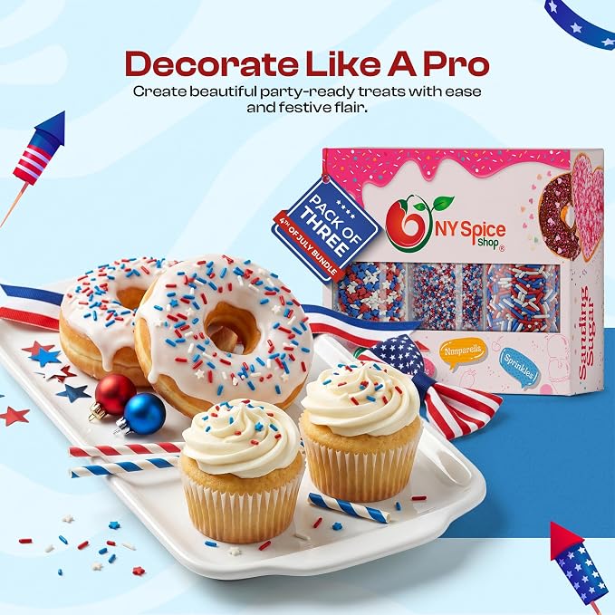 NY Spice Shop Red White & Blue Sprinkles - 3 Pack Patriotic Sprinkles (Each 4 Ounce)