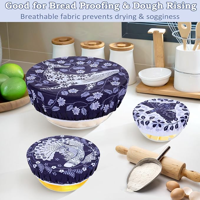 5-Size Reusable Beeswax Bowl Covers for Bread Proofing, Cotton Cloth Flexible Beeswax Wraps for Food Storage(Humpback Whale)