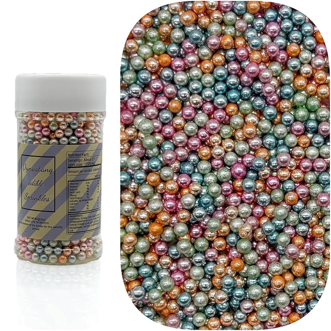Dynastang 4mm Mixed Colour Pearls Sprinkles Edible Pearls Cake Decorating Stars Cake Decorations Cupcake Toppers Cookie Decorating Perfect for Cakes, Cupcakes, Desserts Toppings 3OZ